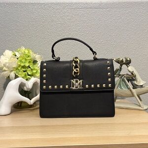 Badgley Mischka Vegan Leather Black Satchel with Gold Studs